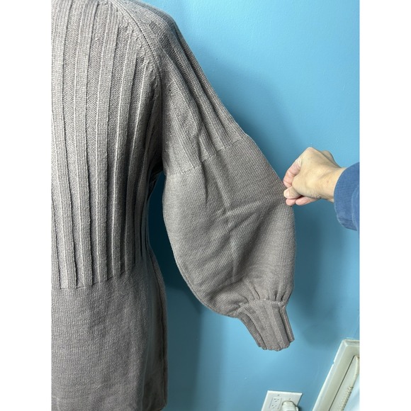 Calvin Klein Ribbed Puff Sleeve Sweater Dress Women's M Tan Pullover (C1) - Picture 2 of 7